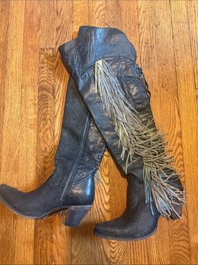 Junk Gypsy by Lane Over-the-Knee Fringe Western Boots - Black